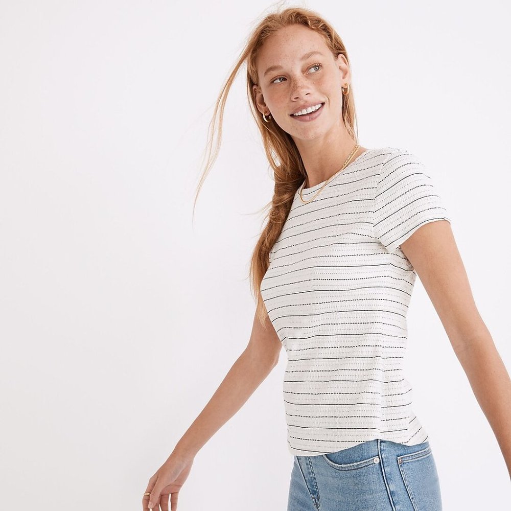 NWT Madewell Smocked Shrunken Shirttail Tee Orange Size S